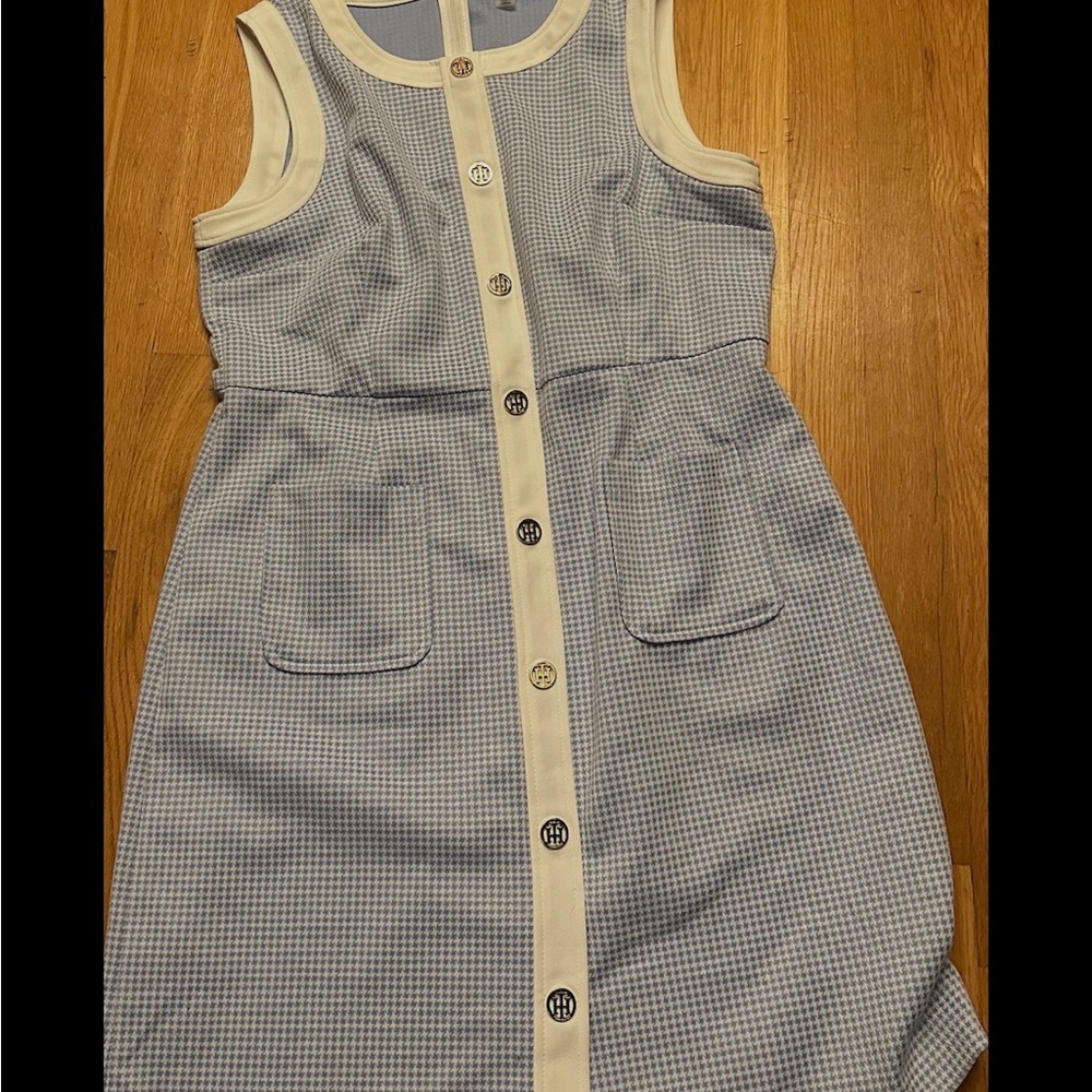 Tommy Hilfiger Blue and Cream Checkered Midi Dress